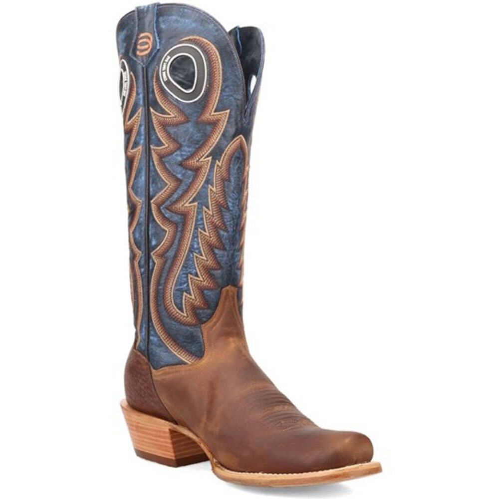 NEW Dan Post Bucky Tall Western Boots Tan‎ Blue Square Toe Leather Cowboy Rodeo